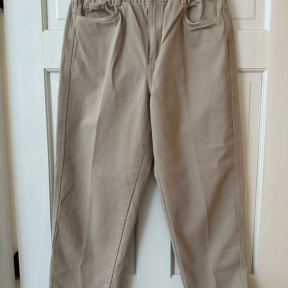 H&M Elasticated Waist Beige Straight Leg Jeans - 8